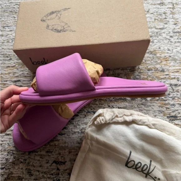 New Beek Puffbird lilac Slide Sandals leather size 9 - Picture 3 of 5